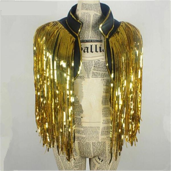 

jazz dance gold coat tassels jacket coat waistcoat ds costumes dance christmas singer stage outfit sequin vest over collar, Black;red