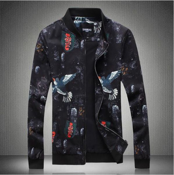 

men's autumn and winter new korean boutique personality fashion casual handsome fashion thin print youth baseball collar jacket / m-5xl, Black;brown