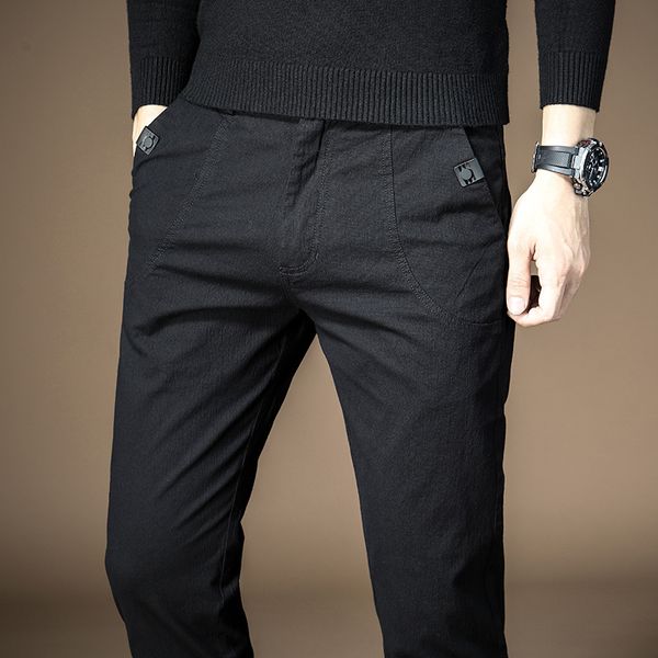 

mrmt 2019 brand spring summer new men's trousers cotton small feet stretch pants for male casual trouser, Black
