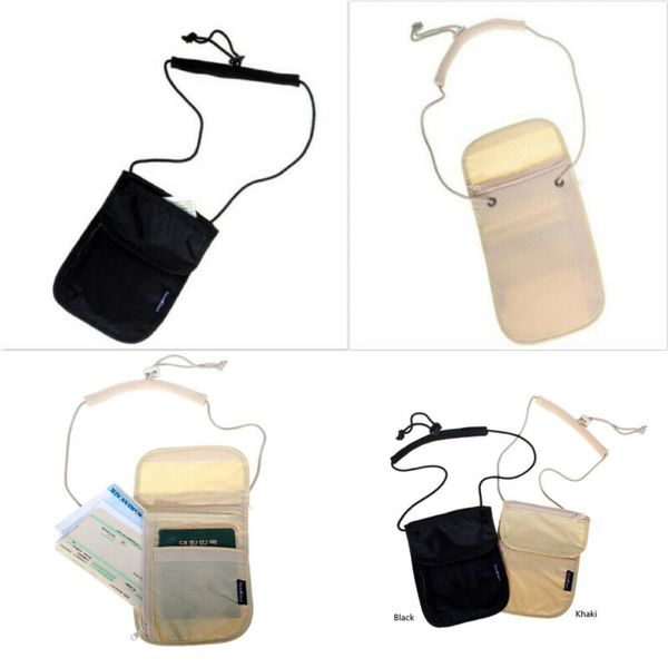 

casual security travel body wallet passport holder canvas square solid neck shoulder document bag