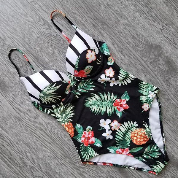 

women's swimwear 2021 one piece swimsuit women monokini push up swimming suit fused bathers print bathing female beach wear xl, White;black