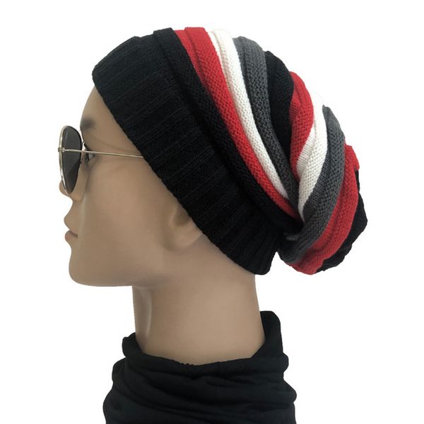 Kadınlar Gökkuşağı Çizgili Beanie Hat Sonbahar Kış Yün Örme Şapka Sıcak Kulak Koruma Moda Aksesuar Yüksek Kalite