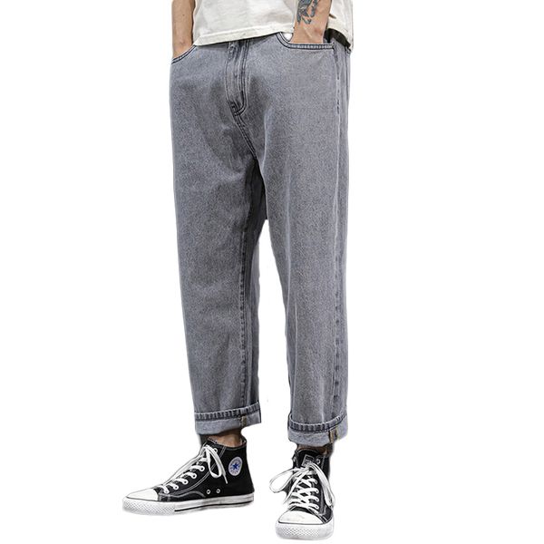 

loose men jean plus size 42 44 46 48 trendy leggings tide brand fashion student men clothing spring and summer new cropped jeans, Blue