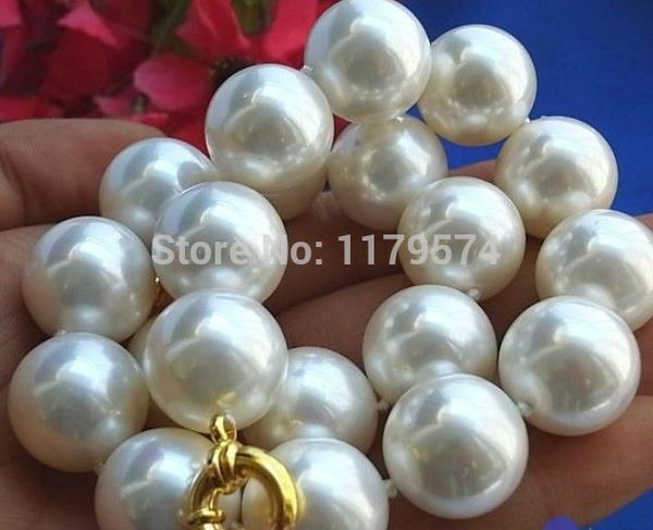 

discountcharming14mm south sea white shell pearl necklace 18" beads jewelry making +++ about30pcs/strands wedding gift, Silver