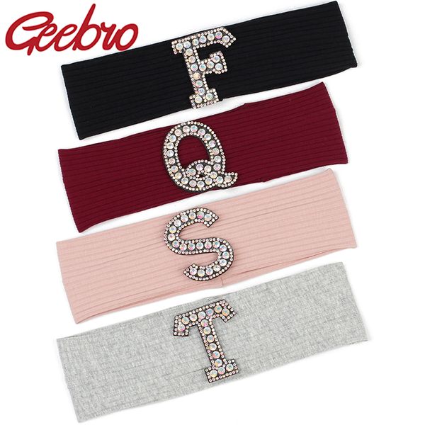 

geebro newborn baby girls ab crystal rhinestone letter ribbed cotton headbands kids toddler cute elastic hair band accessories, Slivery;white