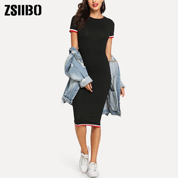 

summer dresses female fit body round neck knee-length bag hip temperament bodycon women clothing dress clothes dropshipping, White;black