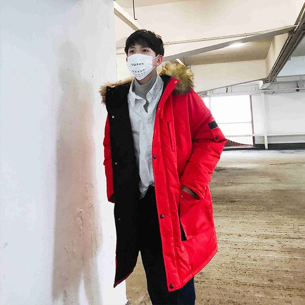 

autumn 2019 new explosion models loose detachable fur collar tooling trend youth simple men's casual cotton clothing, Black