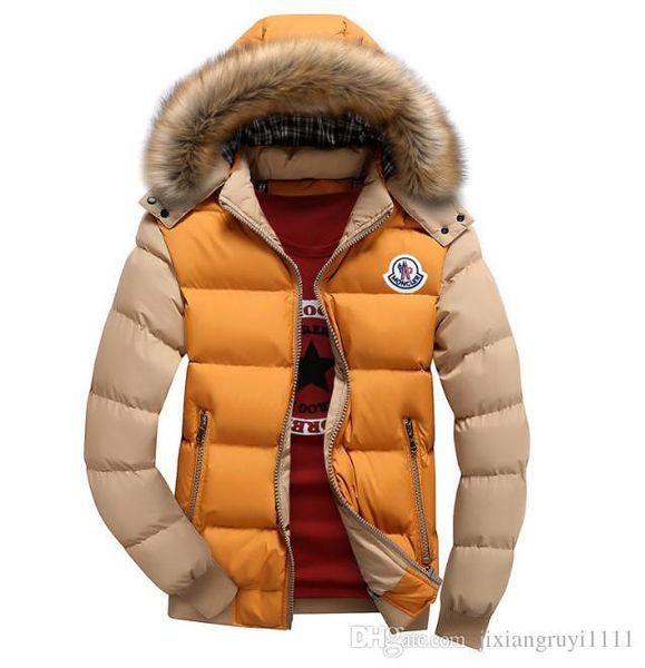 

Whole ale men winter coat fur collar duck down parka jacket men puffer jacket with fur hood rabbit dei gner warm coat brand women, Black