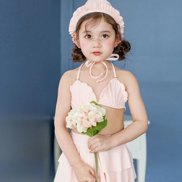 

summer baby girls swimwear fashion shell beachwear kids bathing suits swimsuits korean fashion children bikinis swimming c5003, Black