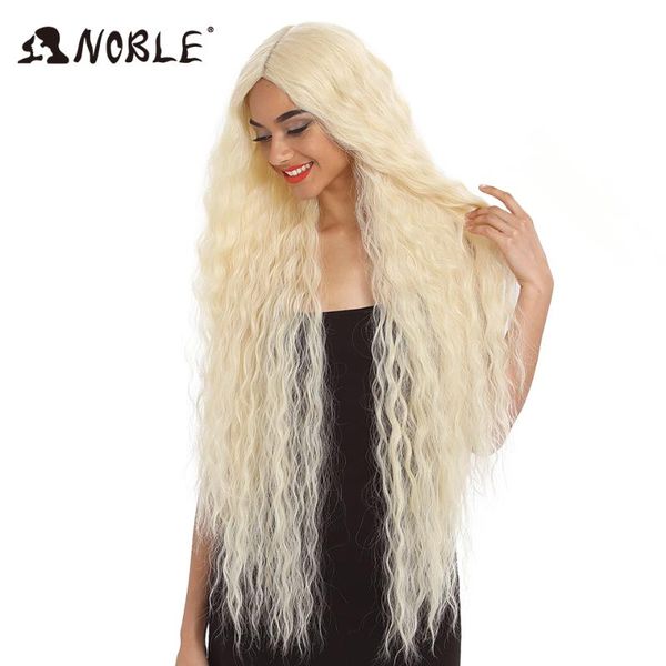 

noble hair synthetic wig lace front synthetic wig long curly ombre blonde 42 inch 613 american lace front, Black