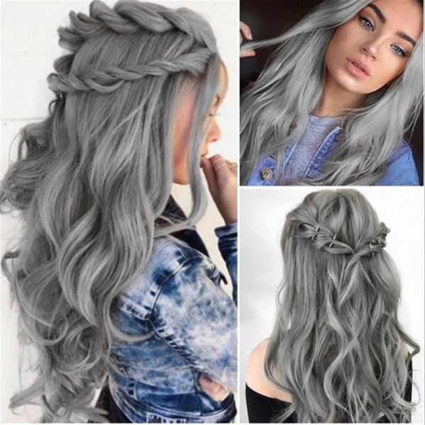 

women's european and american wigs wigs harajuku smoke gray mid-length fashion long curly chemical fiber wig, Black
