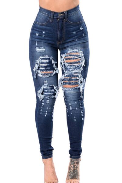 

fashion hollow-out deep blue plus size jeans
