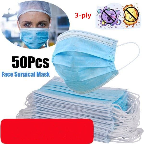 

2020 3-ply disposable face mask, dust mask flu face masks with elastic ear loop for all people(blue