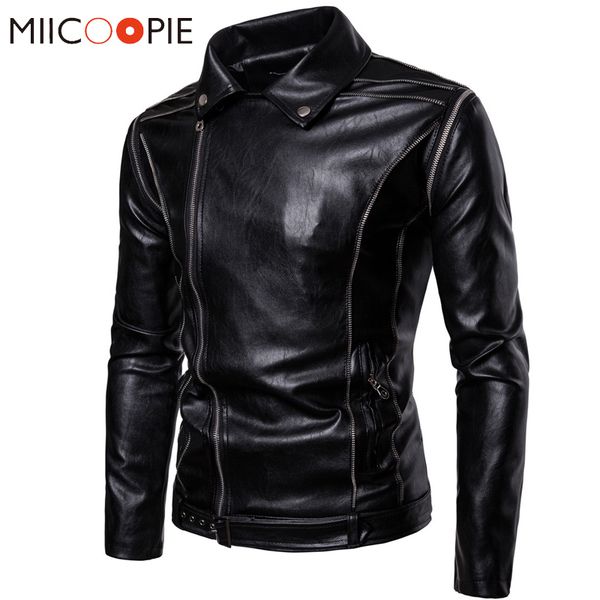 

pu leather jacket men luxury spring casual zipper motorcycle jacket men sleeve detachable streetwear biker overcoat xxl, Black