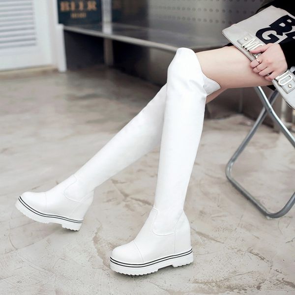 

season concise waterproof platform solid color overknee boots boots increase woman, Black