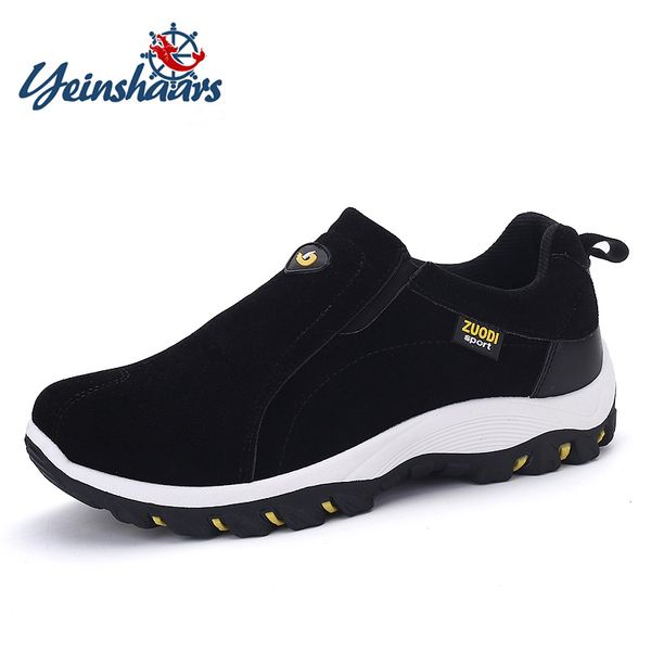 

yeinshaars 2020 spring summer slip-on out door loafers sneakers for men shoes breathable suede male footwear walking comforta, Black