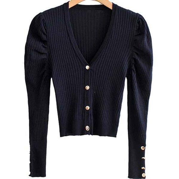 

женщины элегантный твердая вязаная cardigans v шеи однобортный свитер управление леди puff с длинным рукавом женский chic outwear, White