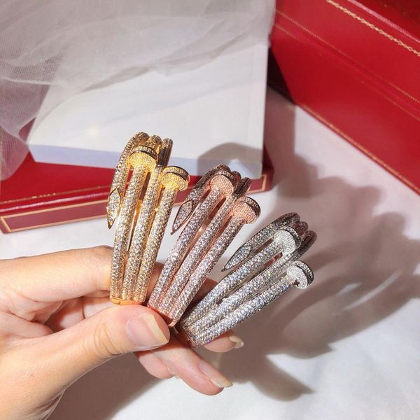 

popular brand screw full diamond nail bracelet gold bracelet ladies bracelet punk gift quality luxury fine jewelry double layer, Black