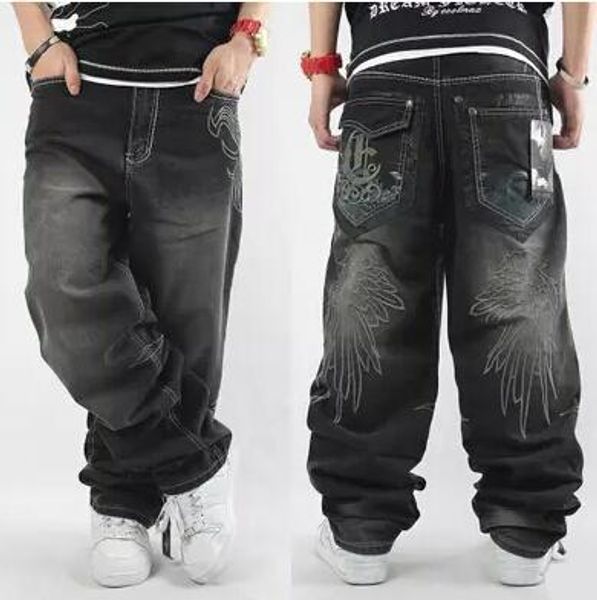 

mens baggy jeans men wide leg denim pants hip hop 2019 new fashion embroidery skateboarder jeans ing, Blue