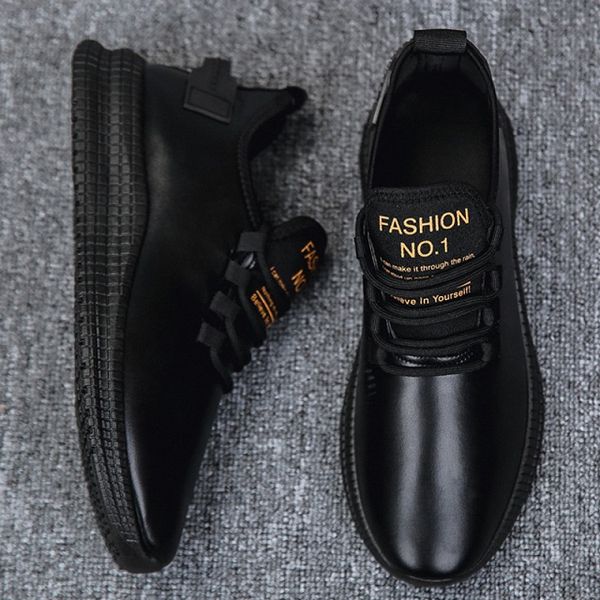 

men's sports shoes 2019 new autumn and winter leather waterproof casual shoes men's running shoes wholesale design and custom fact, Black