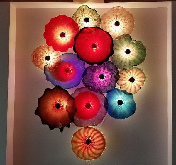 

2019 multi colored wall art chihuly murano glass plate home flower handicraft blown glass wall plates