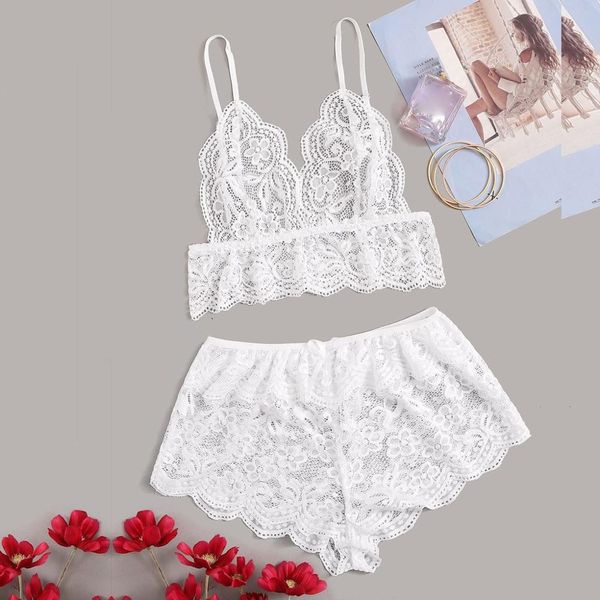 

new lingerie women open back white lace intimate sleepwear deep v-neck babydoll nightwear underwear bra thong set fashion, Black;red
