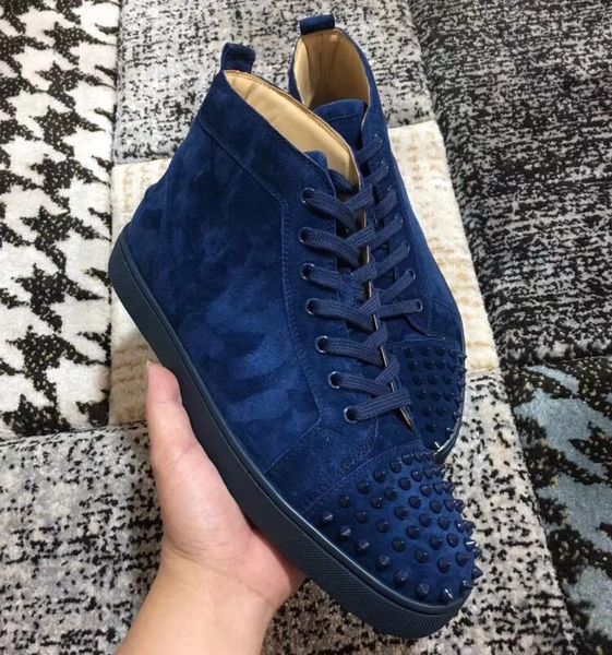 

high suede leather toe spiked shoes red bottom men's fashion sneakers spikes orlato flat skateboarding shoes street style men sale, Black