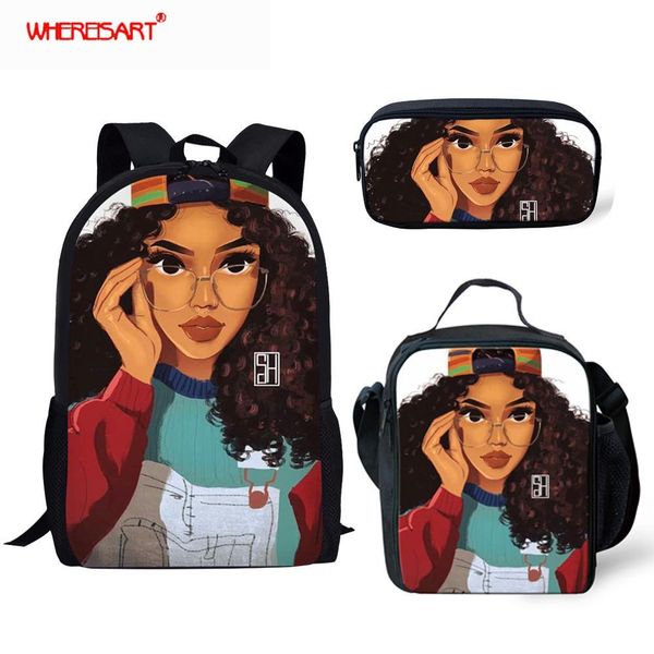 

whereisart fashion kids school backpack for girls afro black art school bags cartoon figure drawing children backpacks kids bag