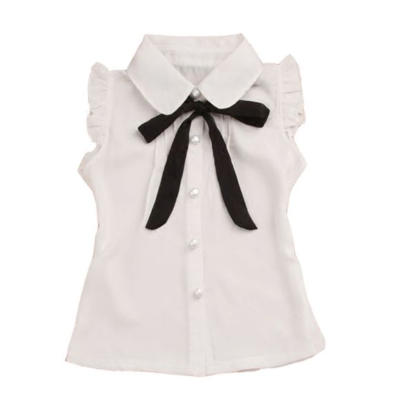 

2-15 years new summer doll collar girls sleeveless shirt white chiffon teenage blouse college style kids shirt fashion clothing, White;black