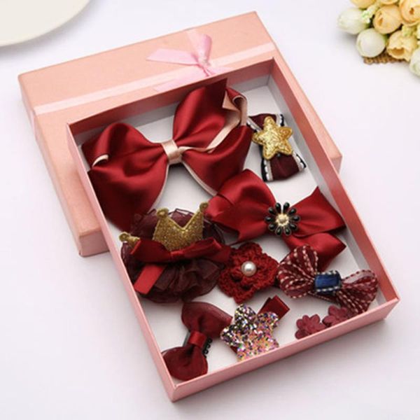 

10 pcs/set hair accessories baby little girls hair clips bows barrettes hairpins set, Slivery;white