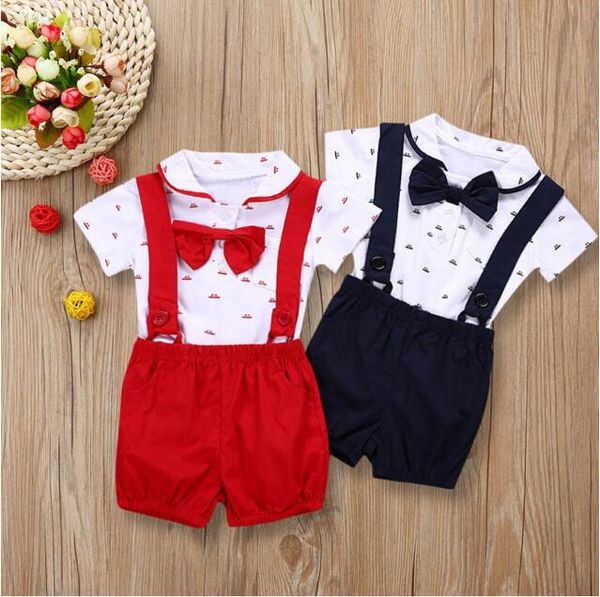 

2019 2pcs baby infant boys short sleeve romper clothes toddler pants set outfits dropshipping baby clothes, White