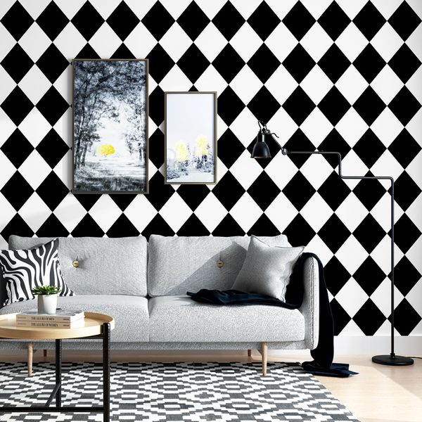 

wall white small square black papers home improvement geometric rhombus wallpaper roll for living room bedroom wallls decoration