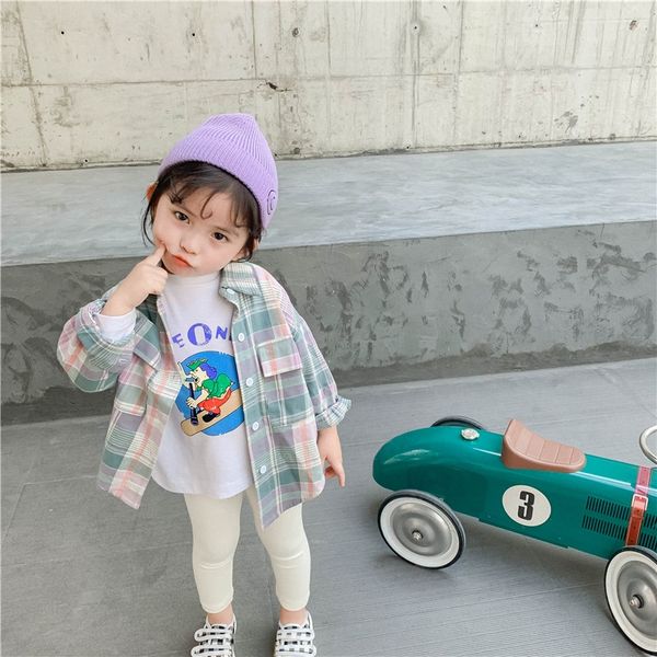 

girls plaid 2020 shirt autumn clothes children's long-sleeved shirt baby girls cardigan ready to go, White;black