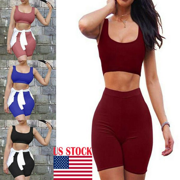 

us women bodycon two piece set crop pants casual outfit shorts clubwear