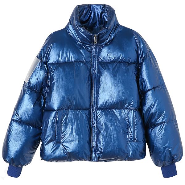 

2019 winter glossy loose coat women clothes bright surface quilted jacket thick cotton casual plus size parka blue warm outwear, Black