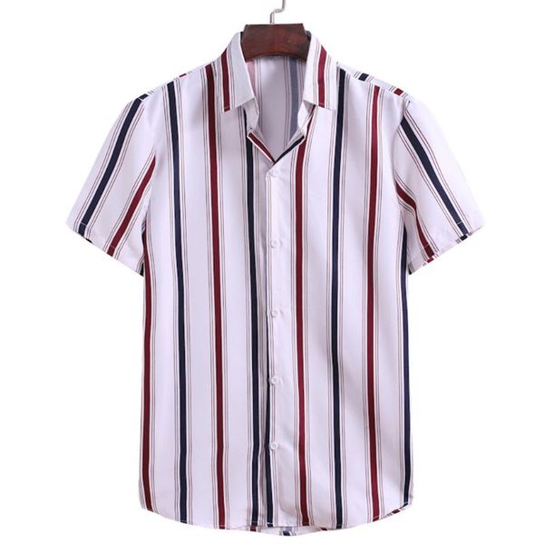 

men summer hawaiian shirt striped printed short sleeve business shirt loose cool thin breathable beachwear holiday men shirts, White;black