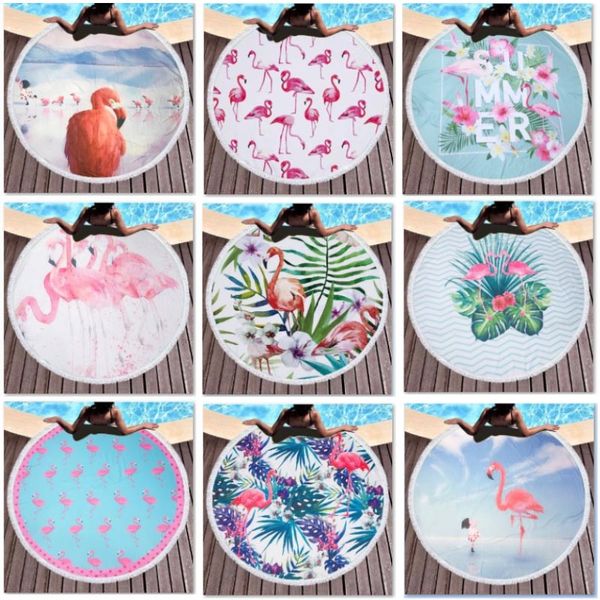

flamingo beach shower towel blanket round yoga microfiber towel picnic mat with tassel 10 styles 150*150cm an2877