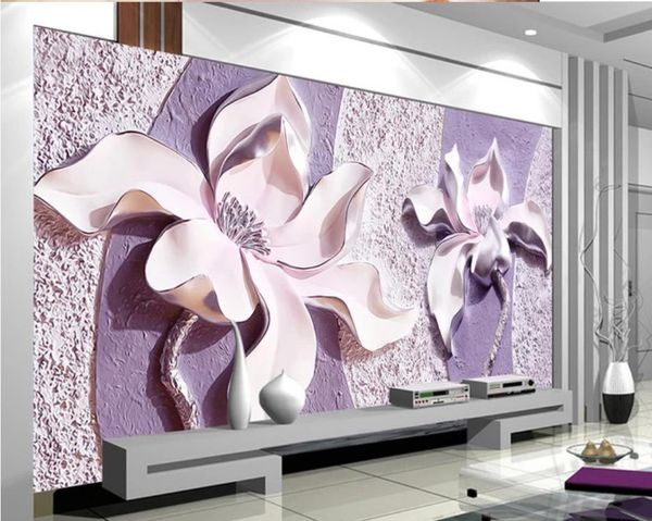 

рельефный фиолетовый магнолия 3d тв фон настенная роспись 3d обои 3d обои