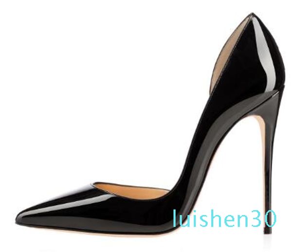 

2019 fashion women pumps nude patent leather lady pointe toe high heels shoes size 33-44 12cm 10cm 8cm party shoes, Black