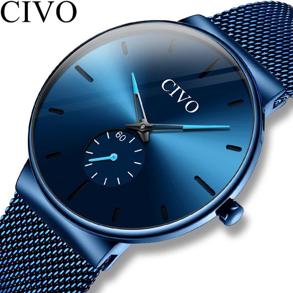 

reloj hombre civo men watch quartz wristwatches fashion watches men gifts ultra thin strap waterproof clock, Slivery;brown