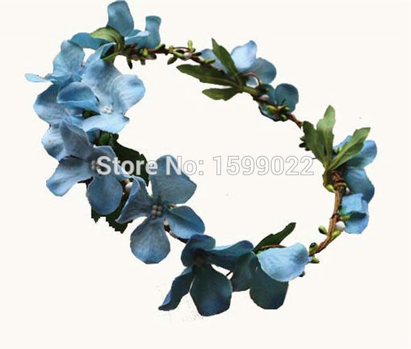 

3pcs/lot handmade princess hair flower crown sky blue wedding headband artificial hortensia women bride head accessories, Golden;white