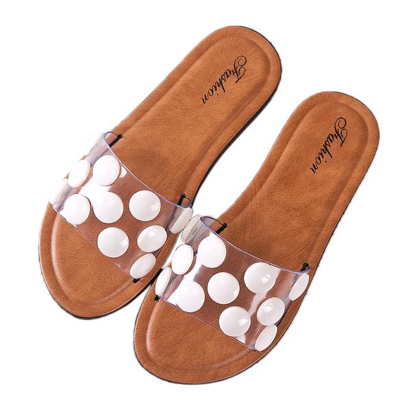 

new fashion summer dot pearl slippers slides shoes open toe beach slippers flip flops flats non-slip on shoes women black