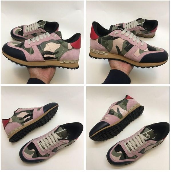 

new shoes [original box] fashion stud camouflage sneakers shoes footwear men,women flats luxury designer rockrunner trainers casual shoes, Black