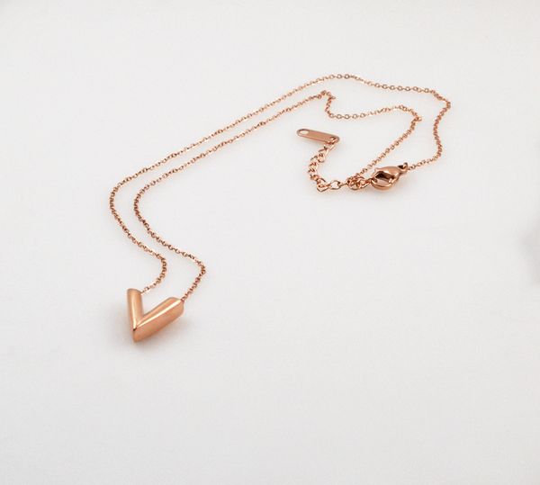 

2020 good quality v letter necklace women stainless steel rose gold necklace fashion jewelry gifts colar feminino collier, Silver