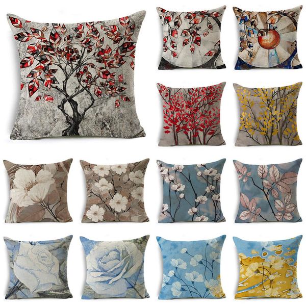 

wzh flower linen cushion cover 45x45cm linen decorative pillow cover sofa bed pillow case