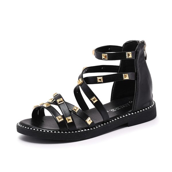 

2020 summer children's princess roman sandal boots girls rivet gladiator fashion shoes little kids student sandals, Black;red