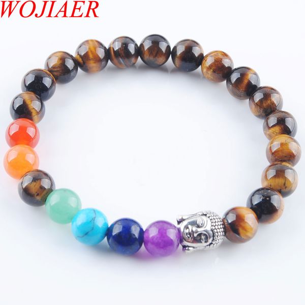 

wojiaer natural stone tiger s eye bracelets the buddha wrist strand 8mm black polished beaded bracelet men women energy jewelry dk3228