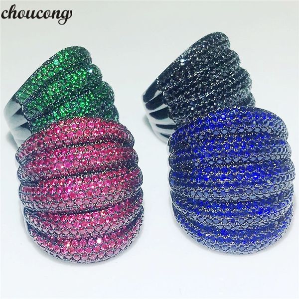 

choucong big luxury daily party ring micro pave 350pcs 5a zircon cz black gold filled wedding band rings for women men gift, Slivery;golden