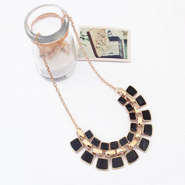 

2017 new arrival fashion jewelry trendy women necklaces & pendants link chain statement necklace alloy enamel square pendant, Silver