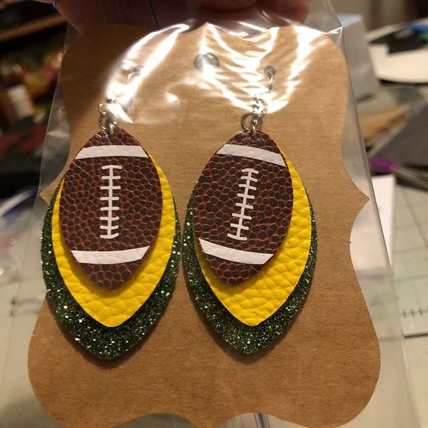 

leaf earrings pu three layer rugby american football leather earrings big school spirit water drop dangle 2019, Silver
